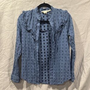 Elegant Blue Ruffled Women's Blouse